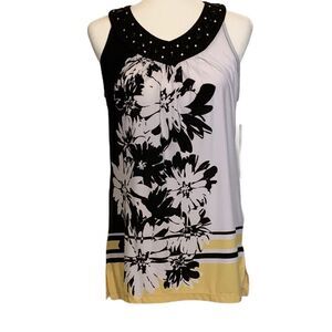 🔴 3/$18 NWT Laura Ashley Top Beaded Tropical Print